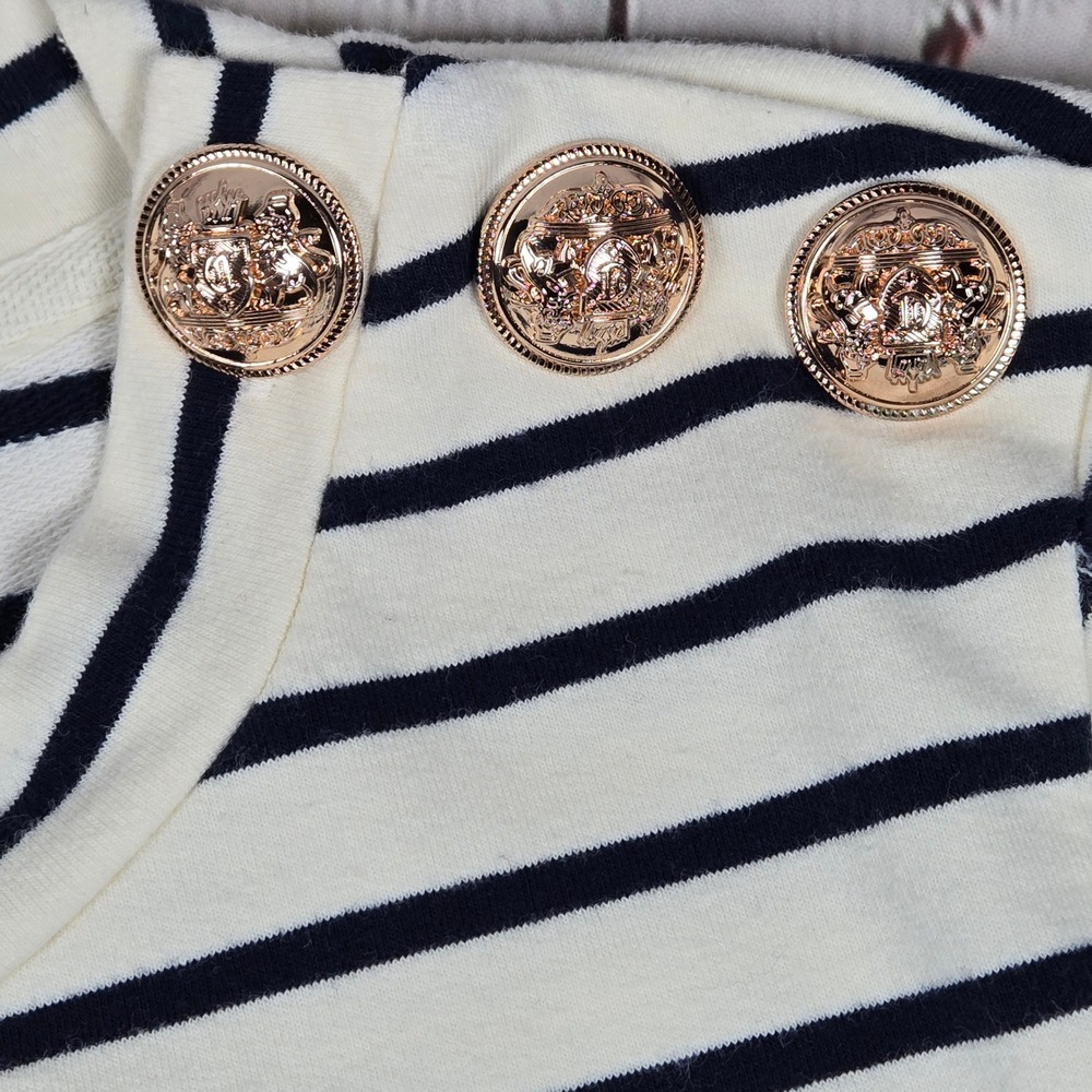English Factory Breton Striped Long Sleeve Top with Gold Buttons Cream Navy S - Picture 6 of 12